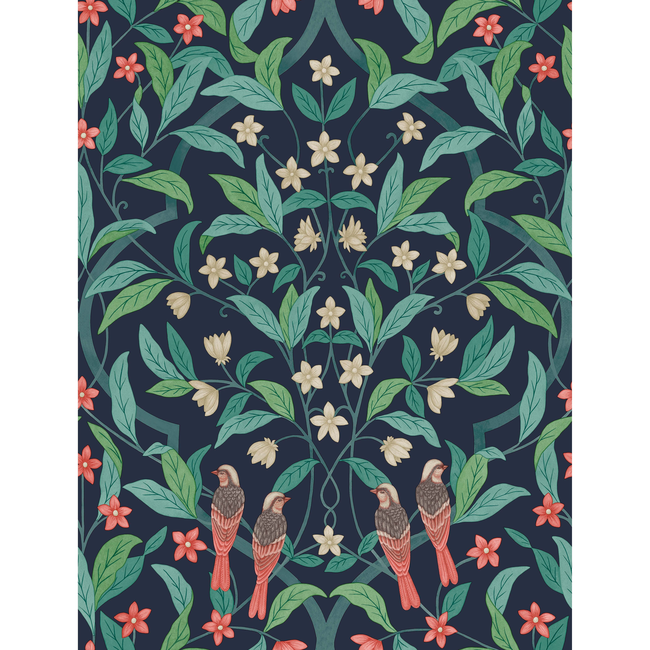 cole & son - jasmine & serin symphony - coral/petrol/ink - 117/10030.cs.0