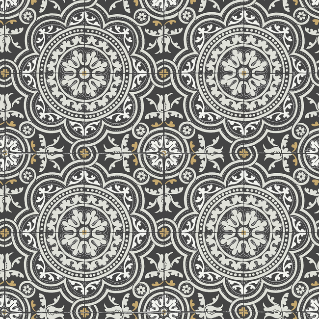 cole & son - piccadilly - grey & metallic gold on black - 117/8022.cs.0