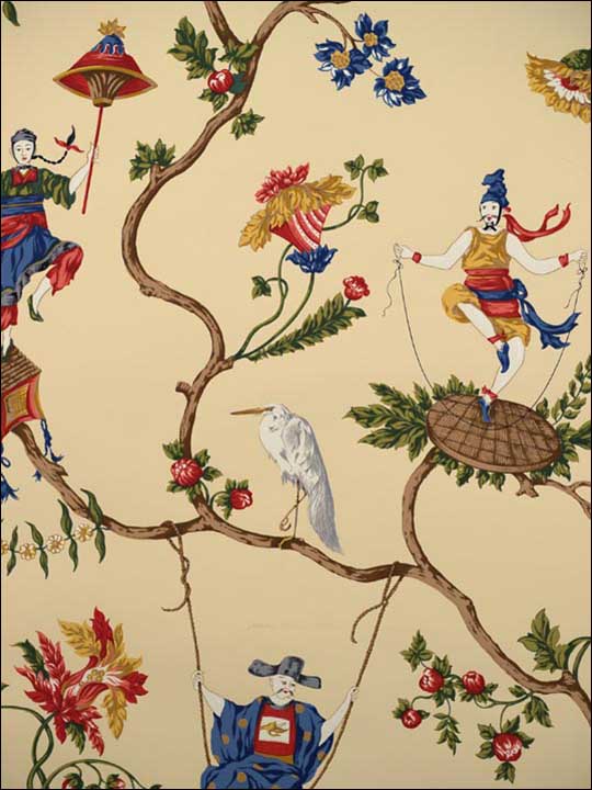 scalamandre sc0001wp81605 ming circus multi on beige wallpaper