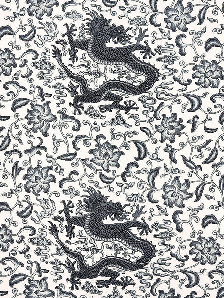 scalamandre chi'en dragon linen print charcoal fabric - scala 16558-005