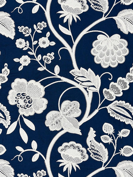 scalamandre kensington embroidery navy fabric - scala 27151-005