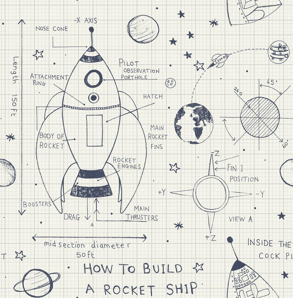 seabrook rocket ship white and midnight blue wallpaper