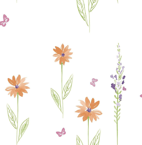 seabrook daisy field orange and lime wallpaper