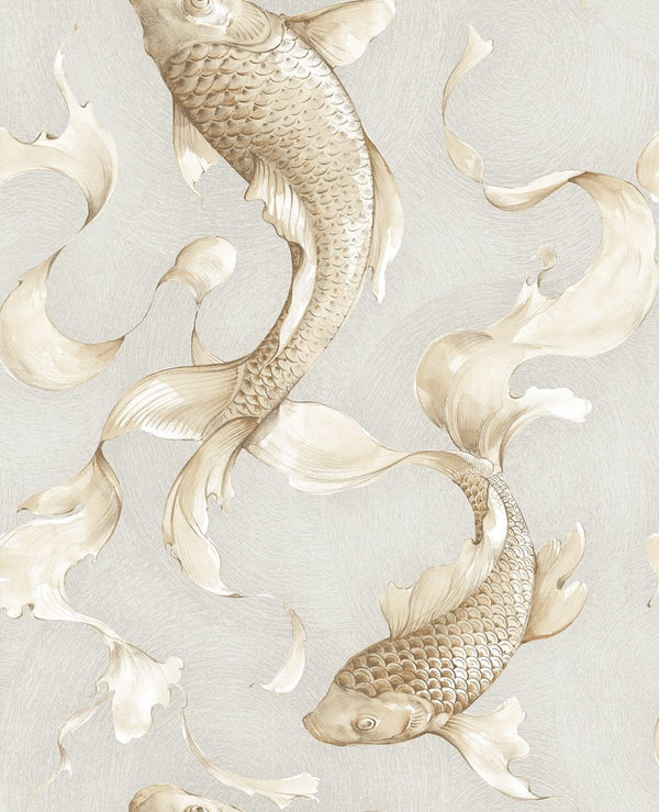 seabrook koi fish gold and gray wallpaper