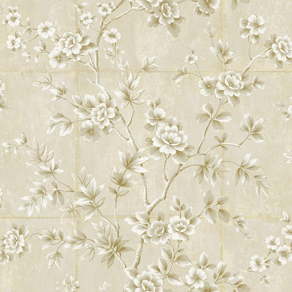 seabrook great wall floral metallic gold and greige wallpaper