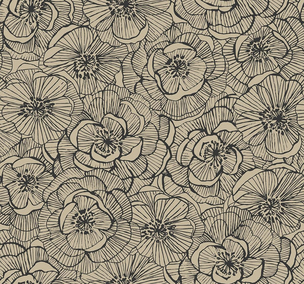 seabrook graphic floral gold glitter and ebony wallpaper
