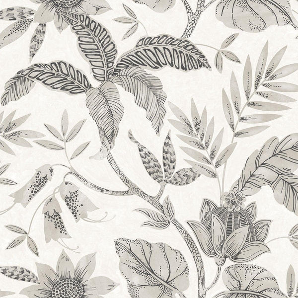 seabrook rainforest leaves ivory and stone wallpaper