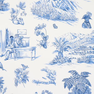 schumacher - toussaint toile - blue on ivory - 5013771 - wallpaper