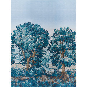 schumacher - la foret 3 panel set - antique blue forest - 5016822 - wallpaper