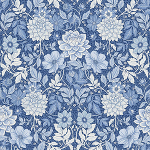 schumacher - dahlia garden - blue and white - 6141 - wallpaper