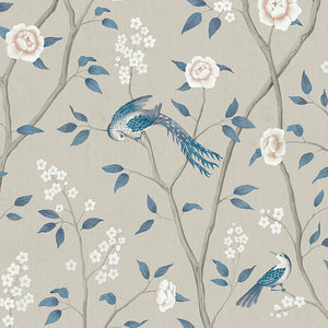 schumacher - paradise birds - turquoise shimmer - 6143 - wallpaper