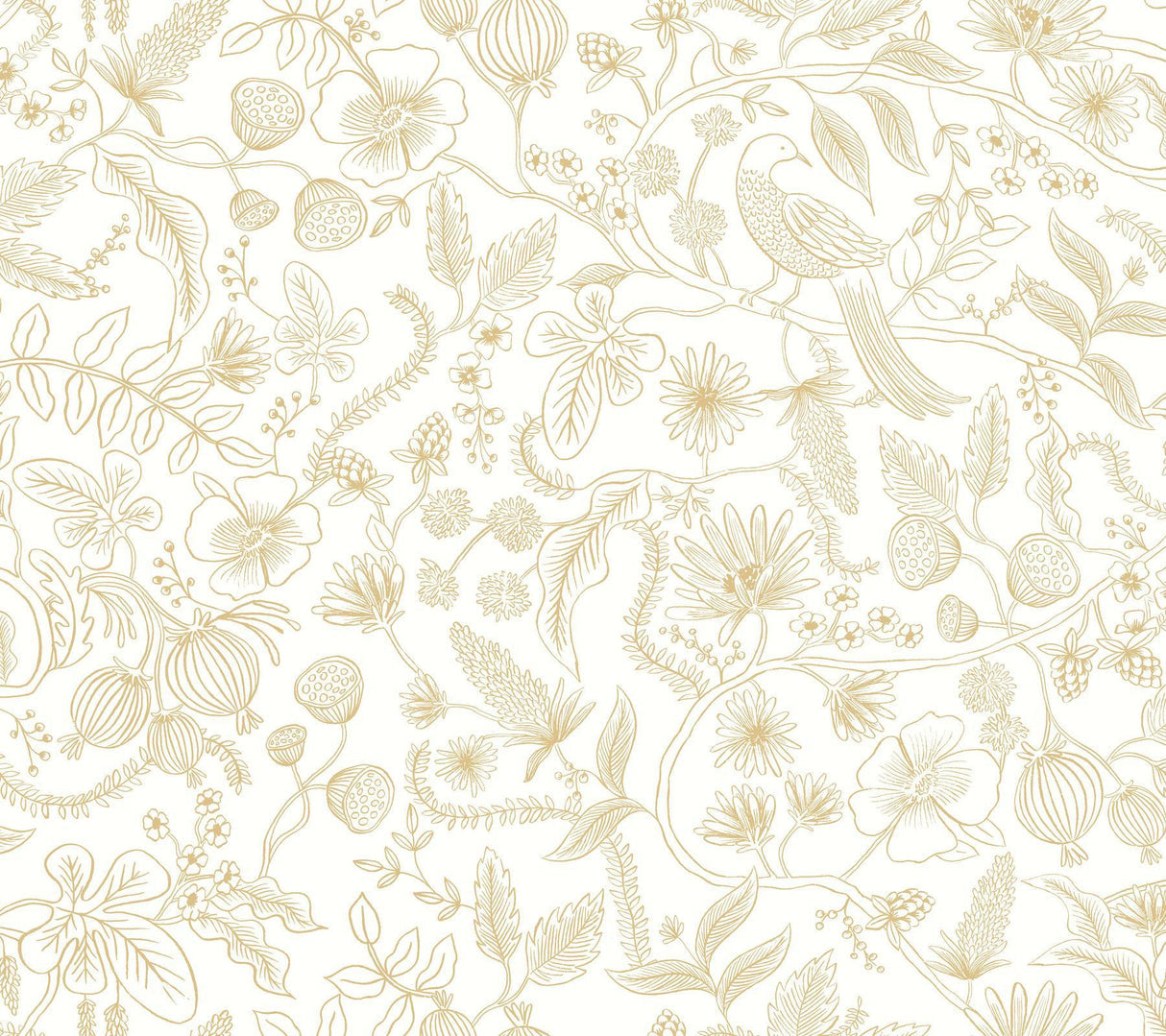 rifle paper co. aviary peel and stick off white/gold wallpaper