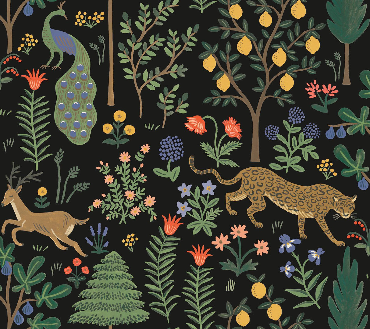rifle paper co. menagerie peel and stick black wallpaper