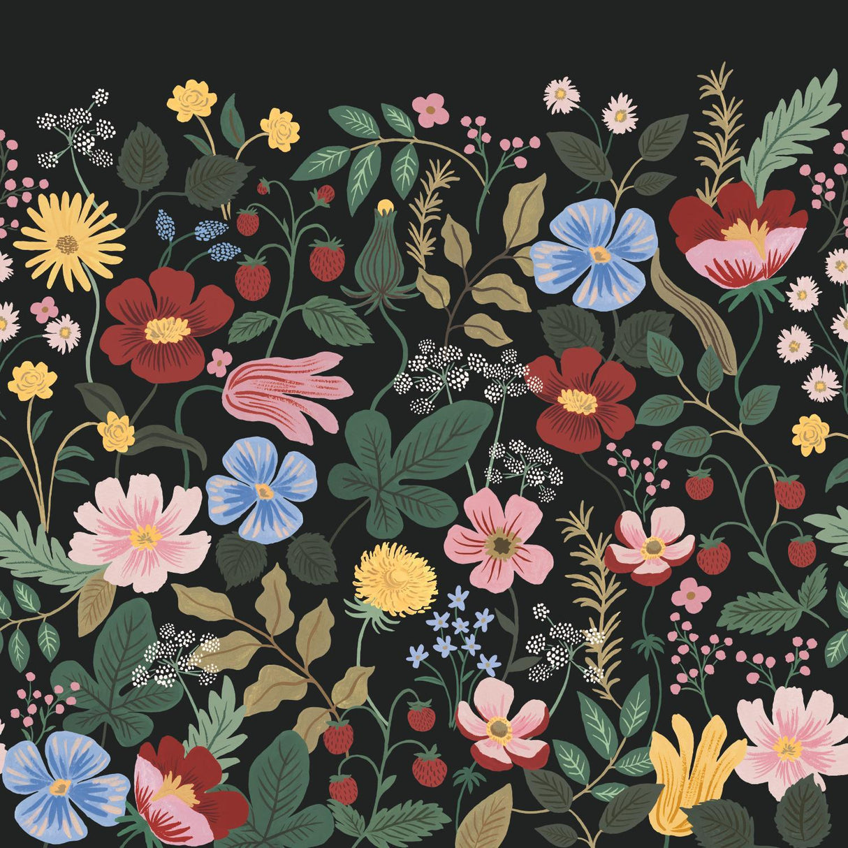 rifle paper co. strawberry fields wall black/green mural