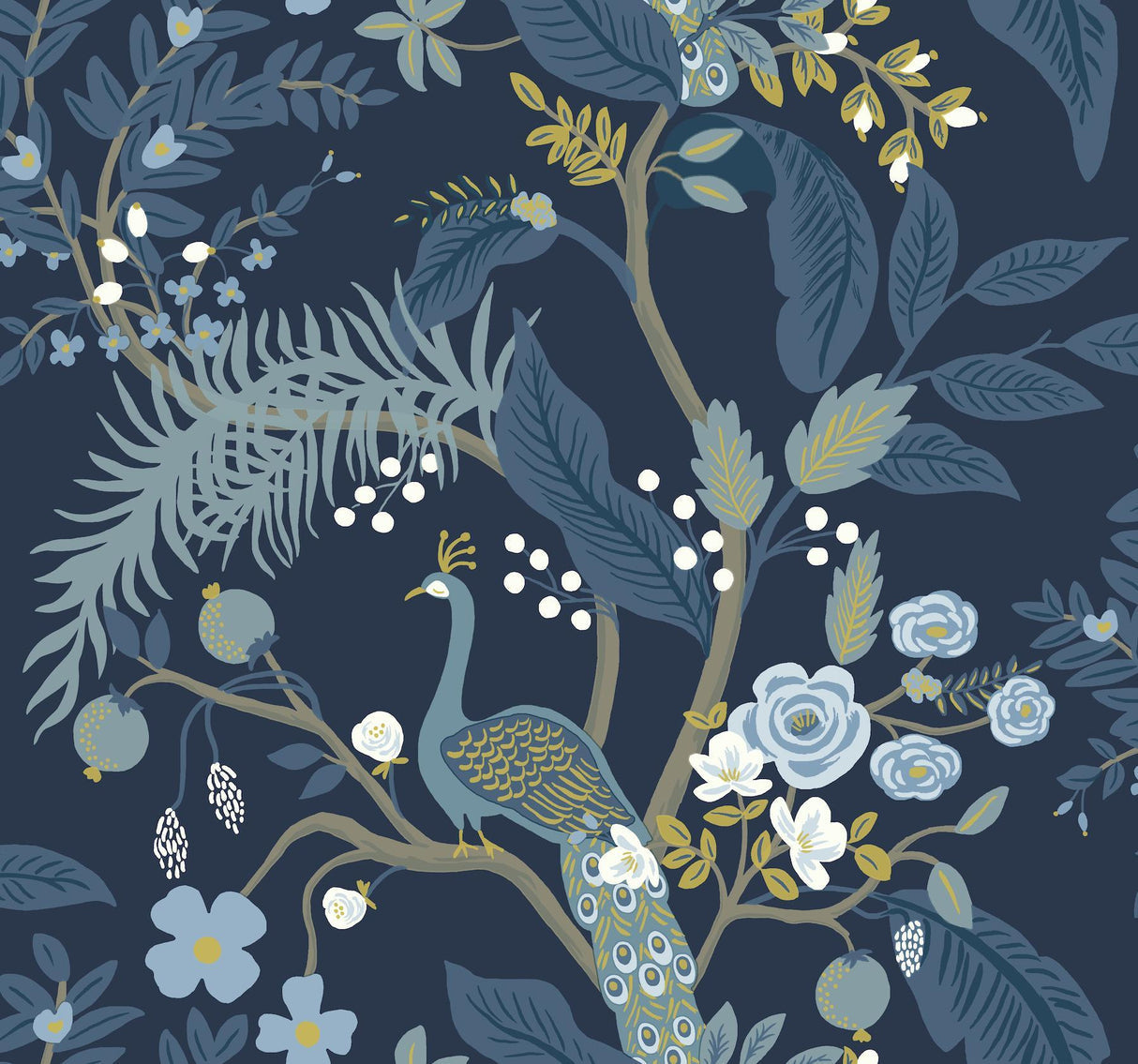 rifle paper co. peacock navy wallpaper