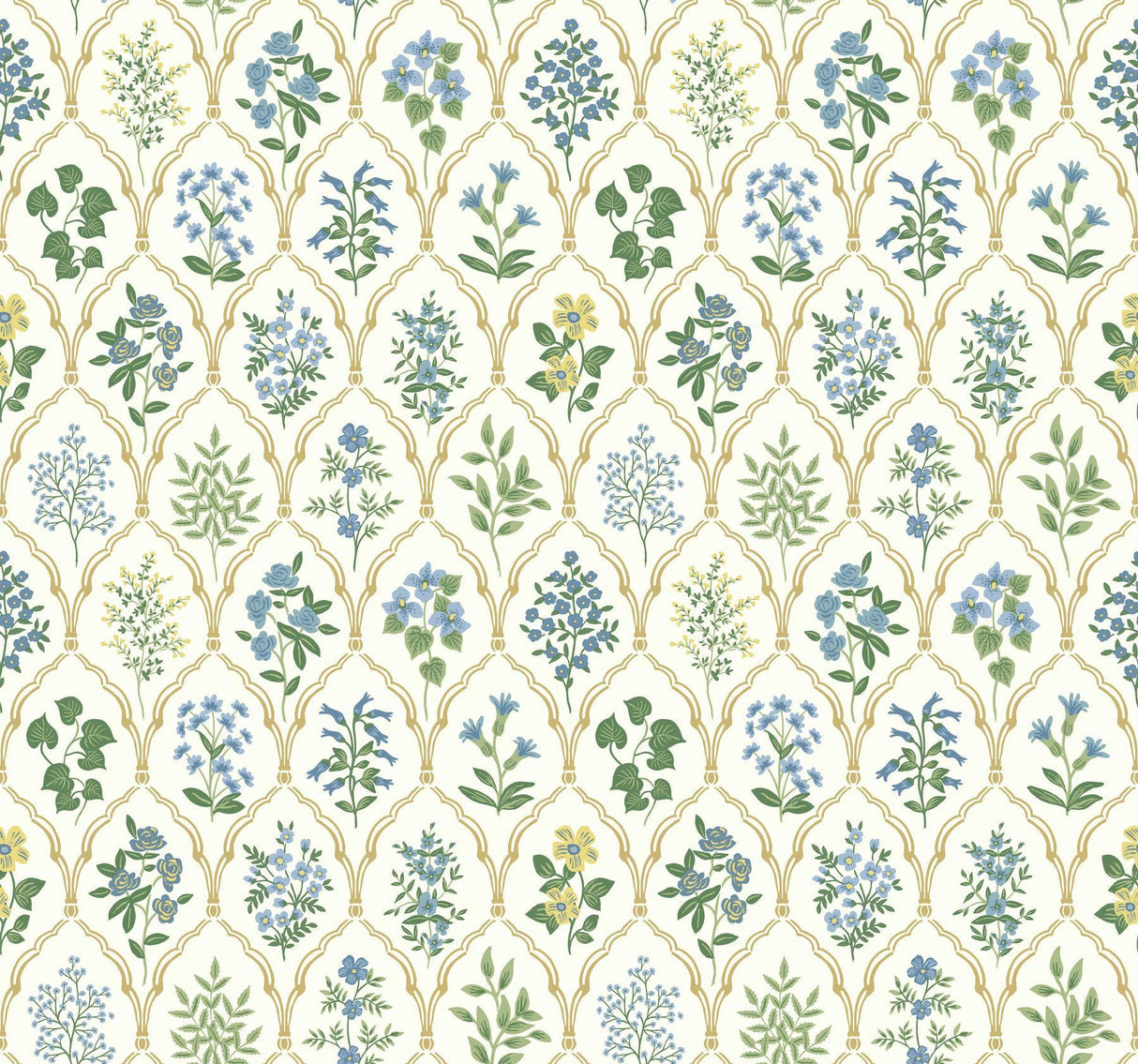rifle paper co. hawthorne blue/green wallpaper