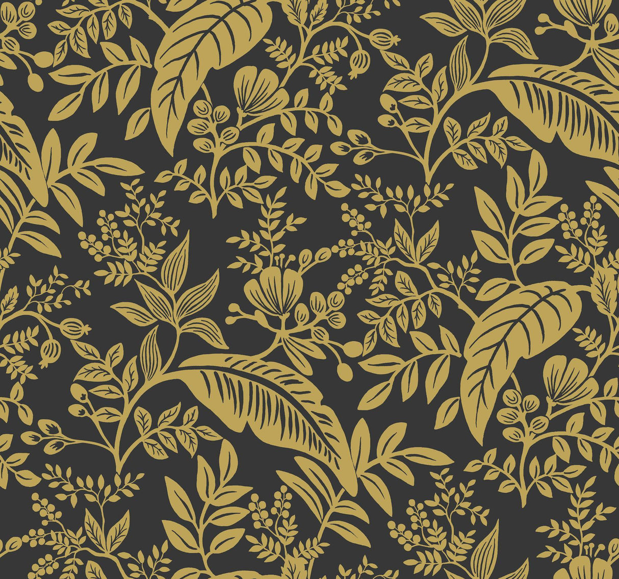 rifle paper co. canopy gold/black wallpaper