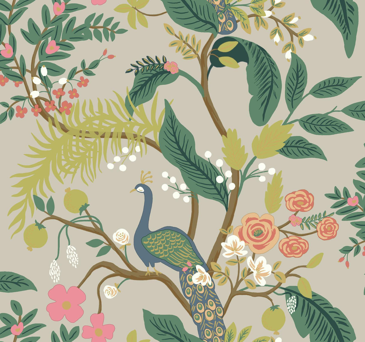 rifle paper co. peacock linen wallpaper