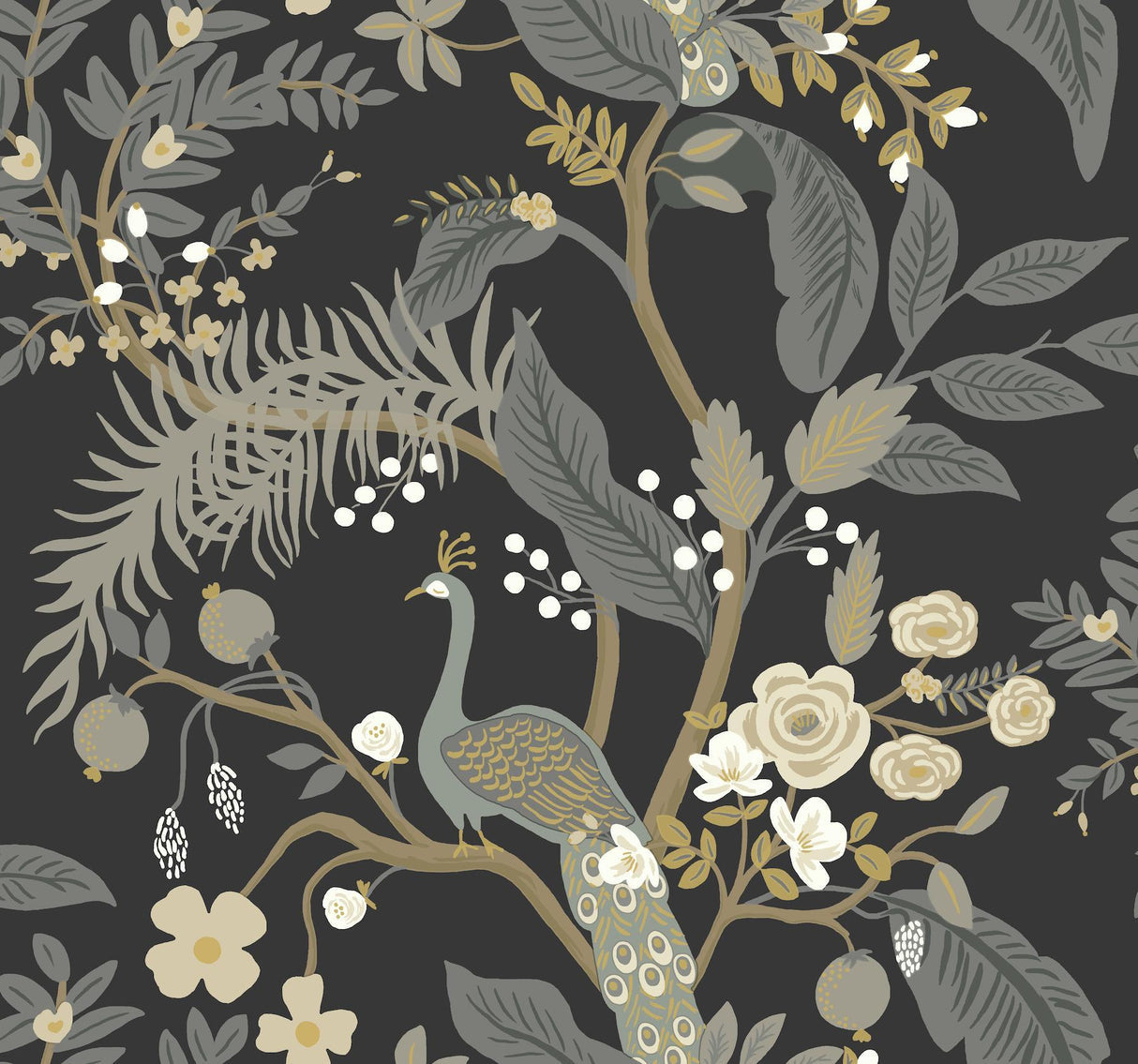 rifle paper co. peacock black wallpaper