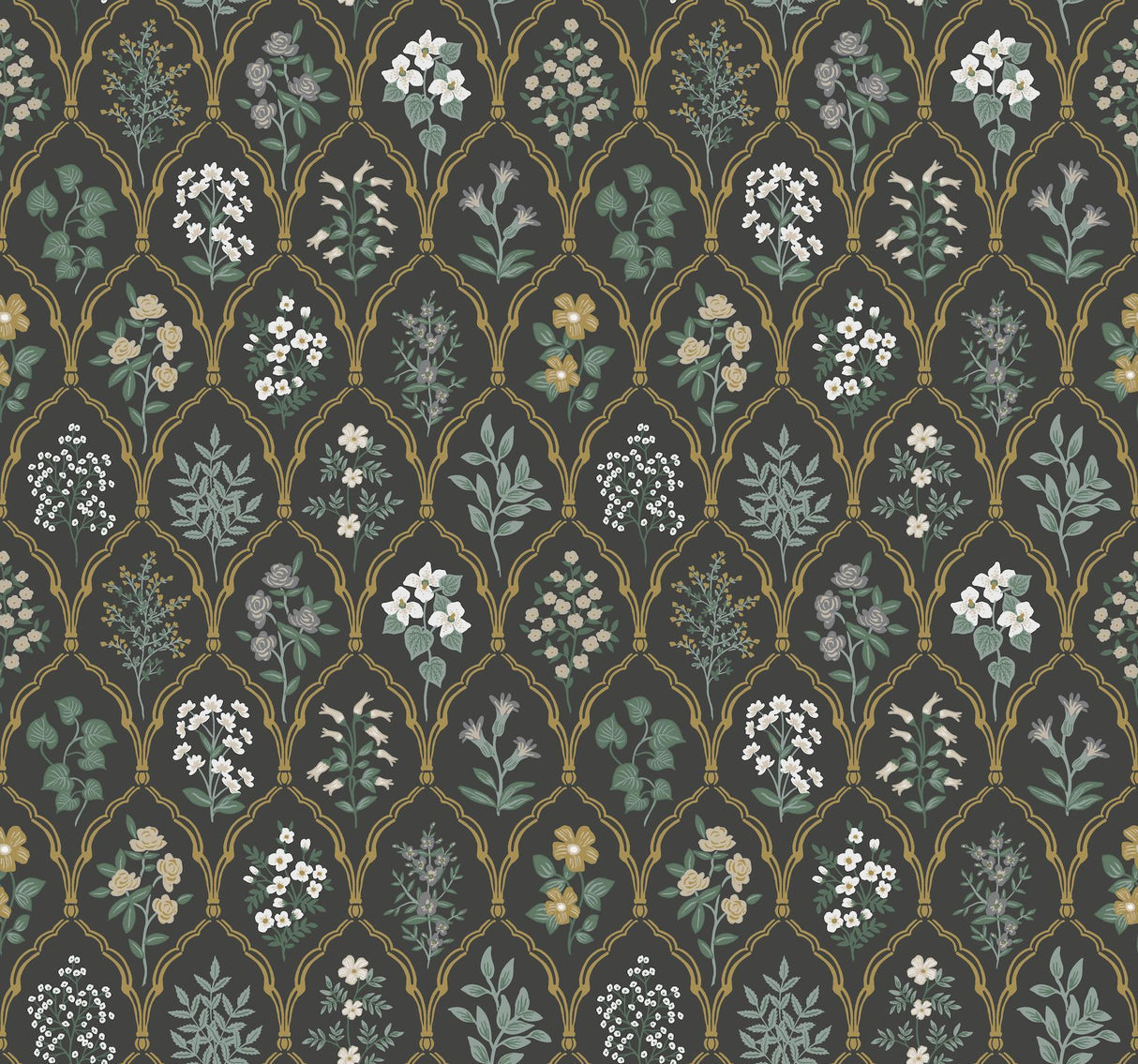 rifle paper co. hawthorne black/cream wallpaper