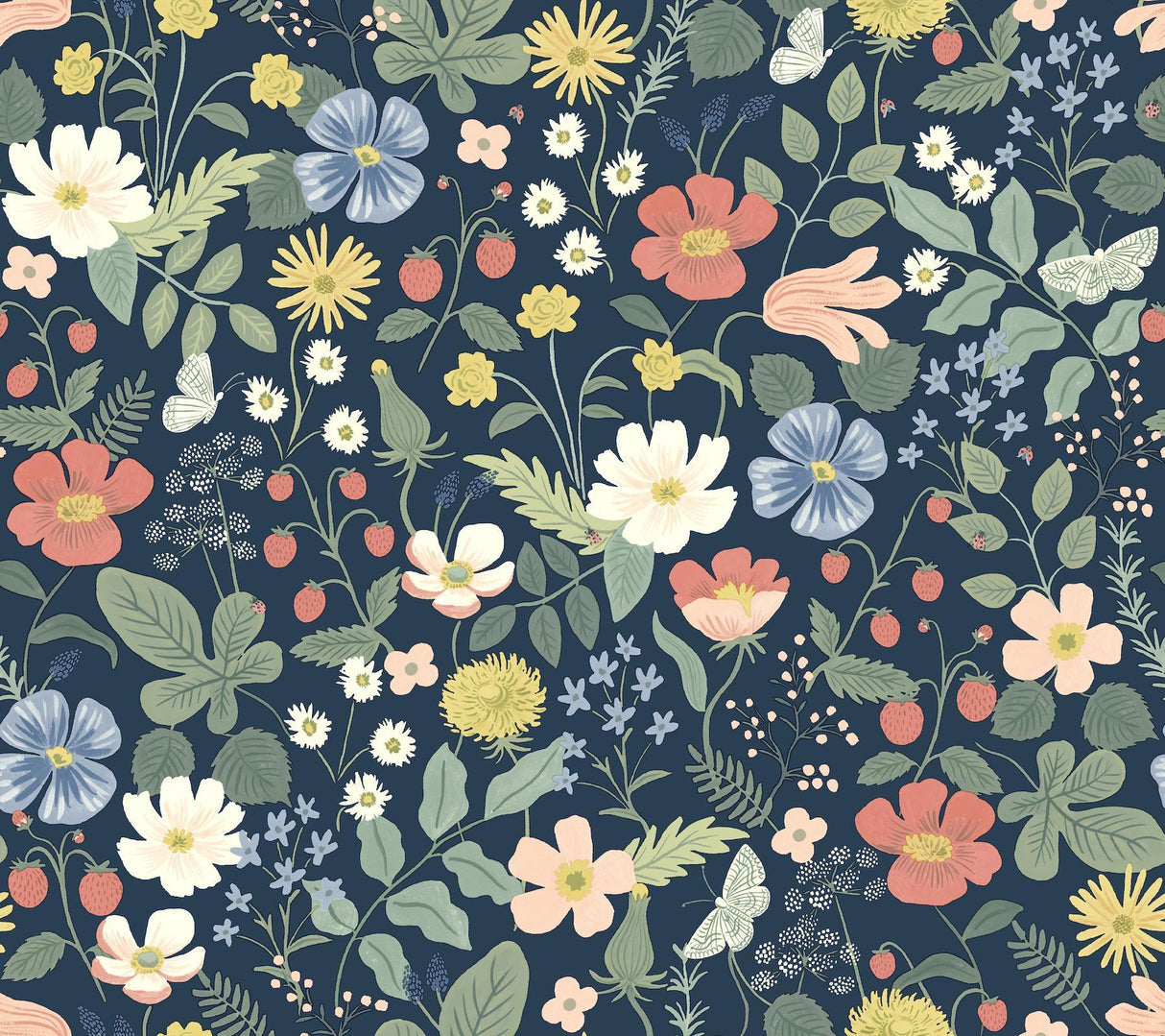 rifle paper co. strawberry fields blue wallpaper