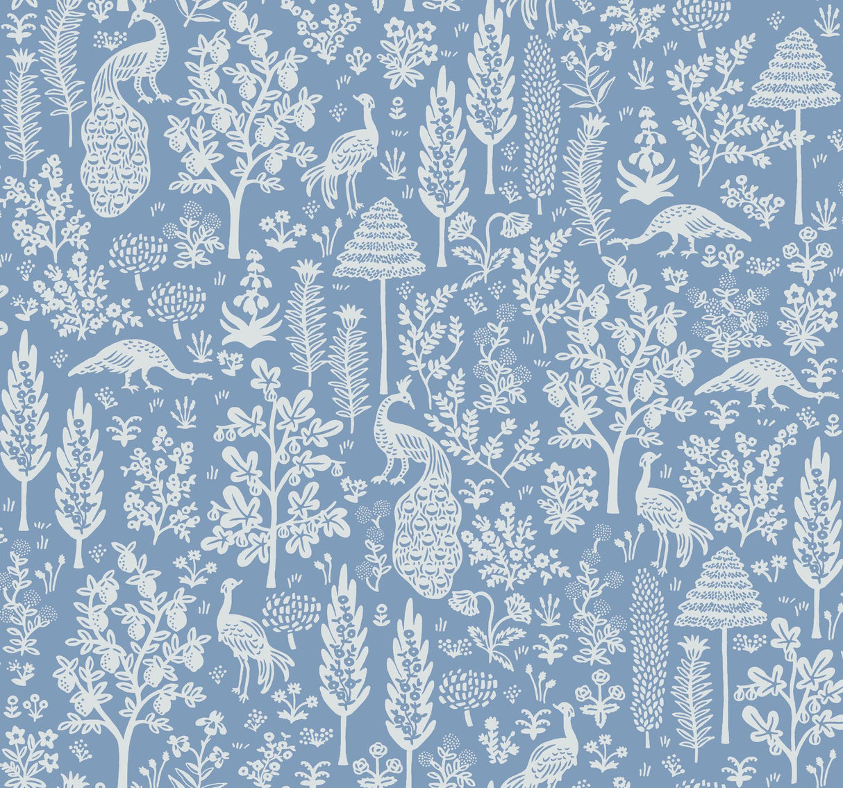 rifle paper co. menagerie toile light blue wallpaper