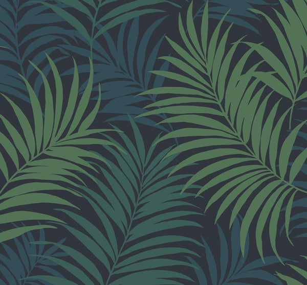 seabrook via palma midnight blue, juniper, and spearmint wallpaper