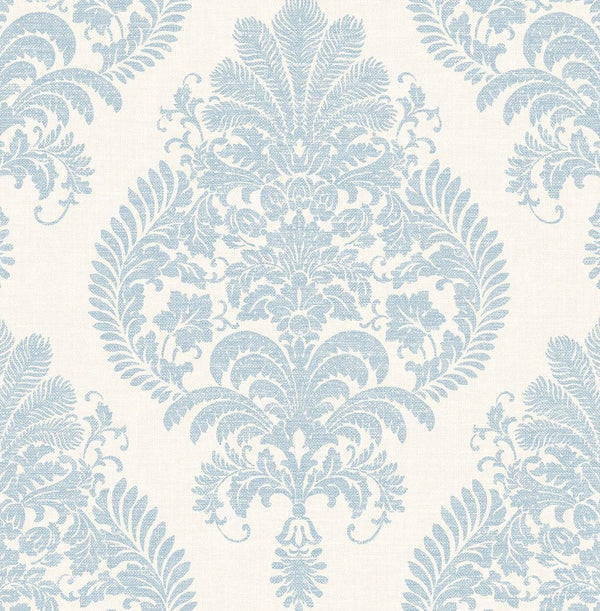 seabrook antigua damask blue frost and bone white wallpaper