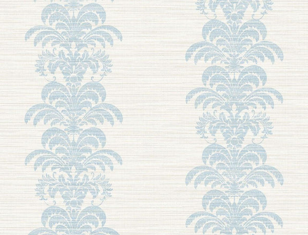 seabrook palm frond stripe stringcloth blue frost and bone white wallpaper
