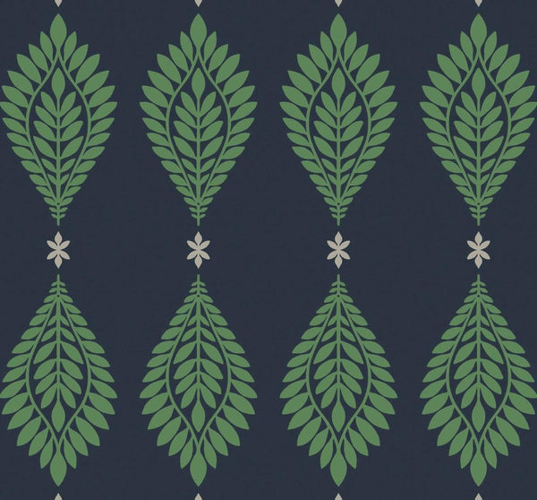 seabrook mirasol palm frond midnight blue and spearmint wallpaper