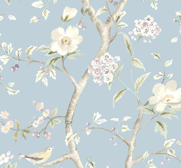 seabrook southport floral trail sky blue and arrowroot wallpaper