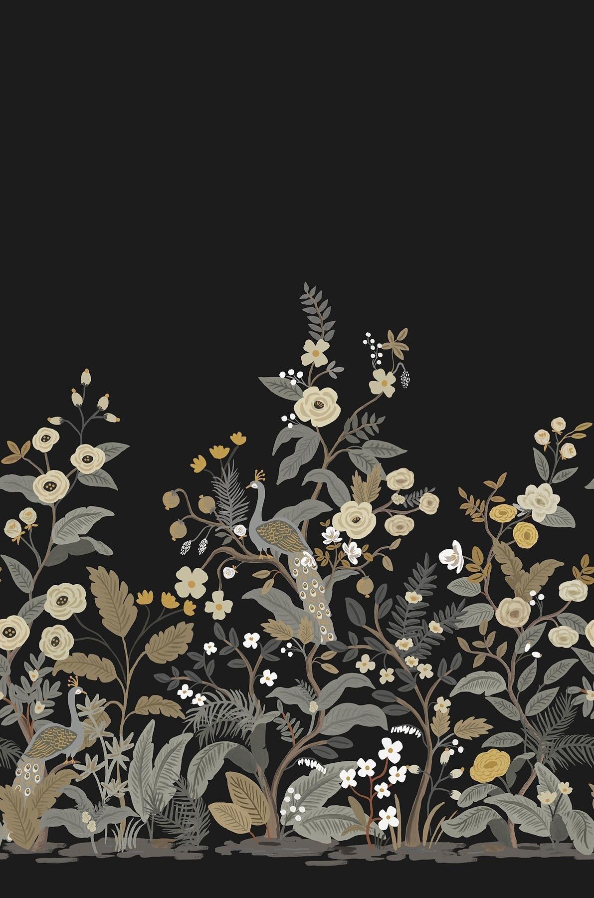 rifle paper co. peacock wall black mural