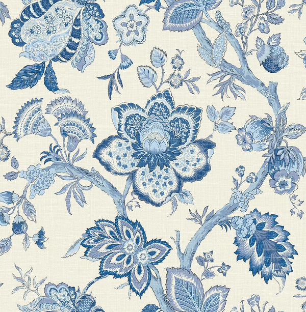seabrook bernadette jacobean french blue wallpaper