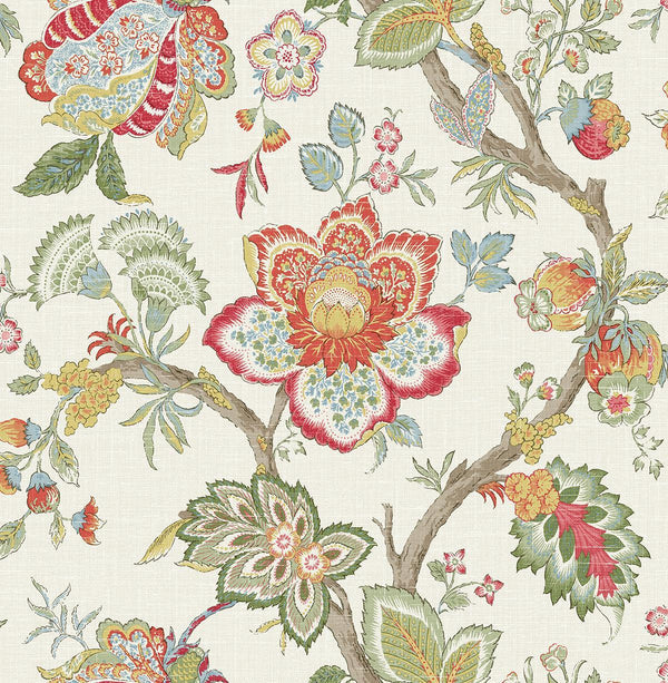 seabrook bernadette jacobean pomme & antique ruby wallpaper