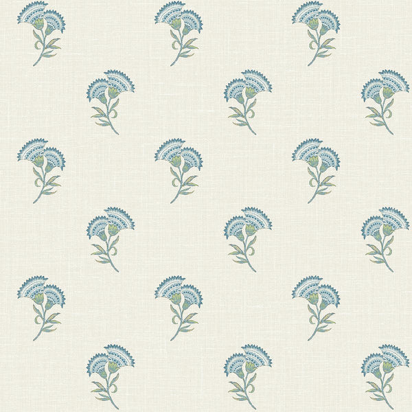 seabrook lotus branch floral blue bell & herb wallpaper