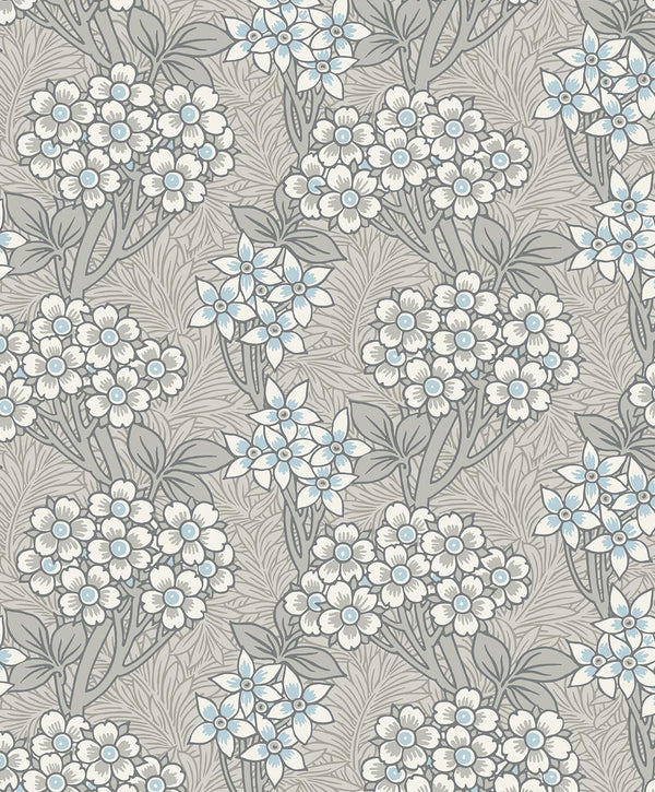seabrook floral vine daydream grey & carolina blue wallpaper