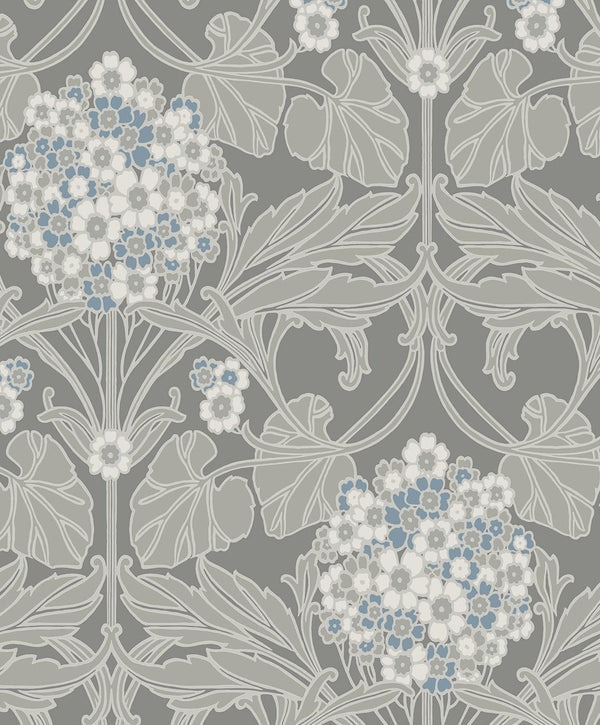 seabrook floral hydrangea daydream grey & carolina blue wallpaper