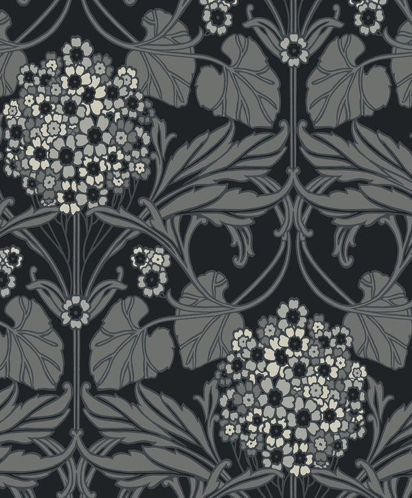 seabrook floral hydrangea ebony & charcoal wallpaper