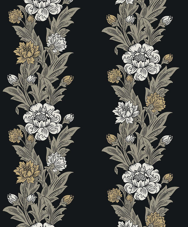 seabrook blooming stripe ebony & goldenrod wallpaper