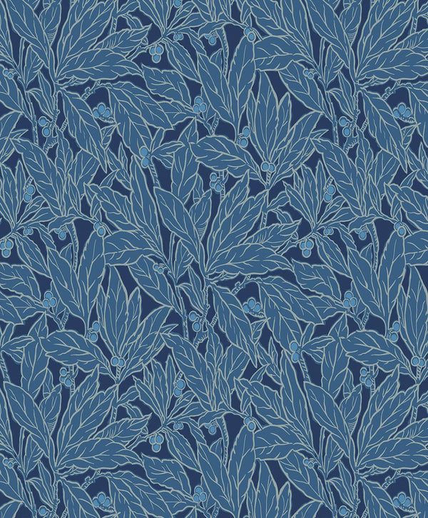 seabrook leaf and berry marine blue wallpaper