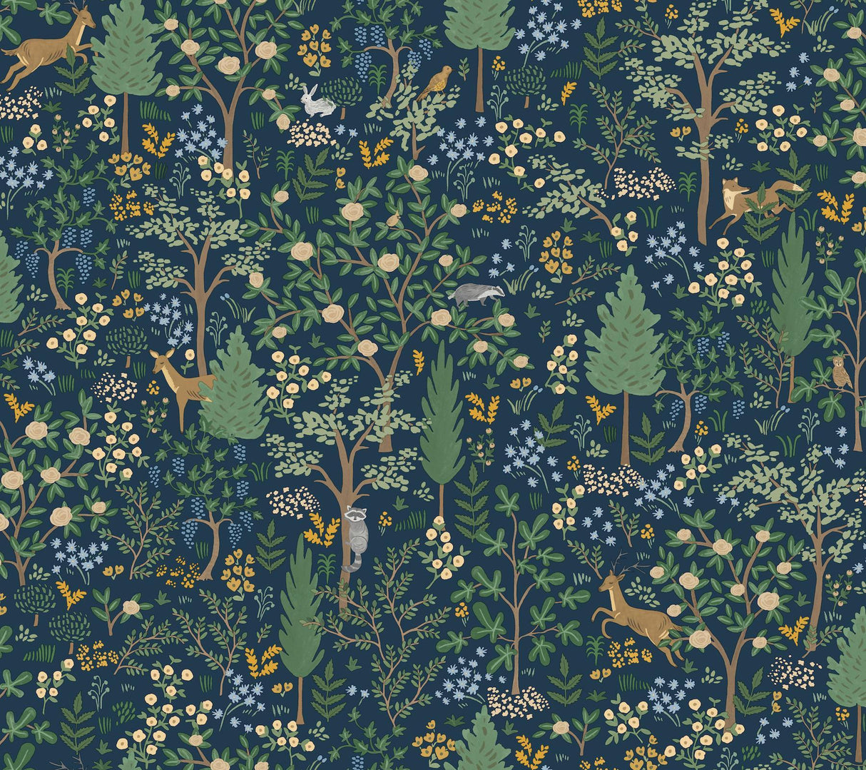 rifle paper co. woodland peel and stick blue wallpaper