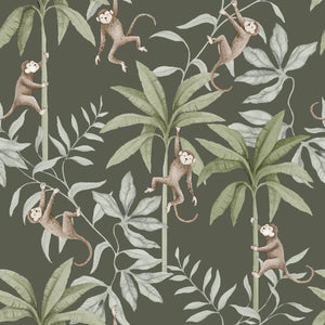 schumacher - jungle friends - pewter green - 6935 - wallpaper