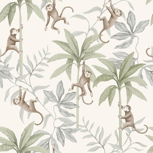 schumacher - jungle friends - cocoa and sage - 6936 - wallpaper