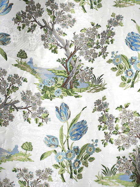 scalamandre avignon brocade porcelain on white fabric - scala 27322-002