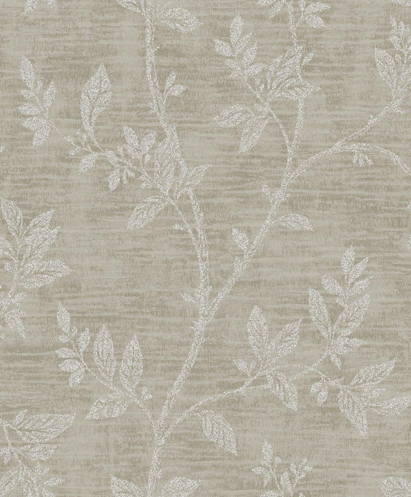 seabrook leaf trail metallic taupe & glass beads wallpaper