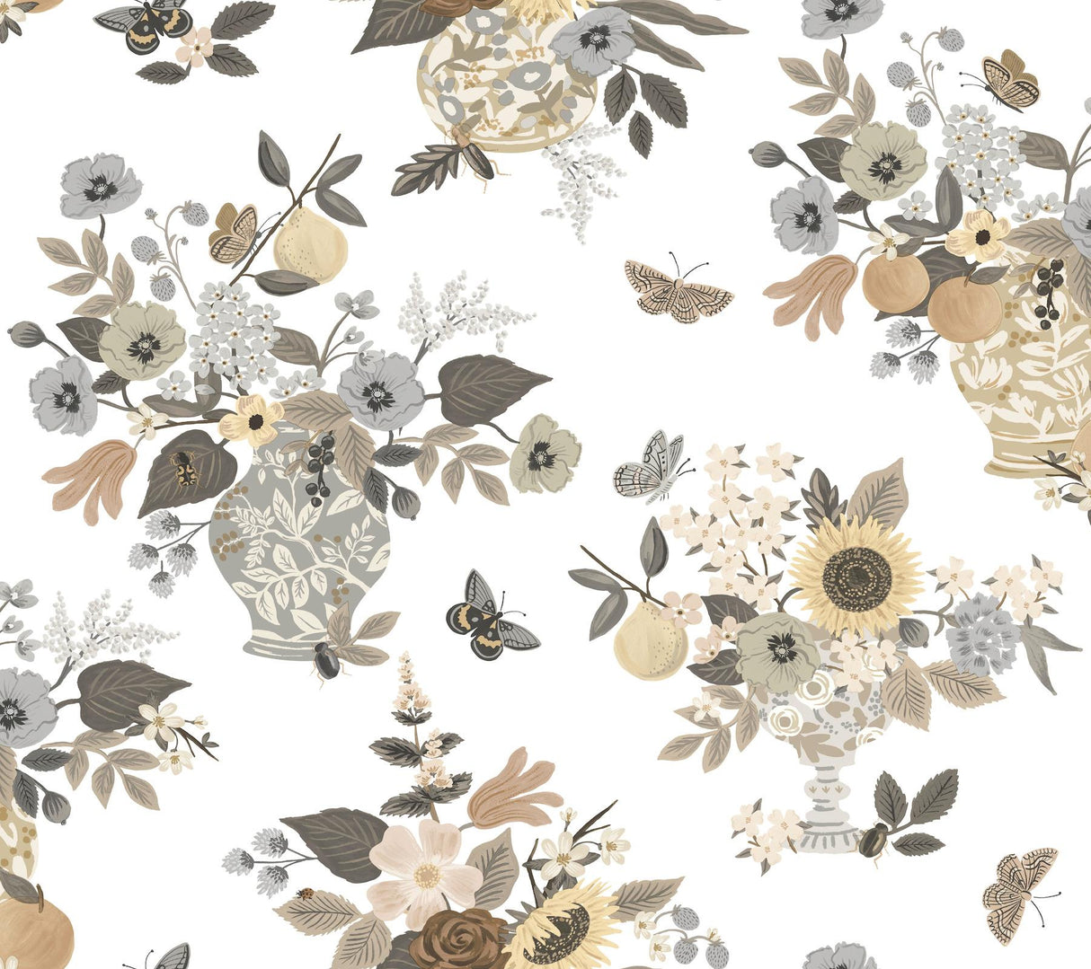 rifle paper co. flower studies grey wallpaper