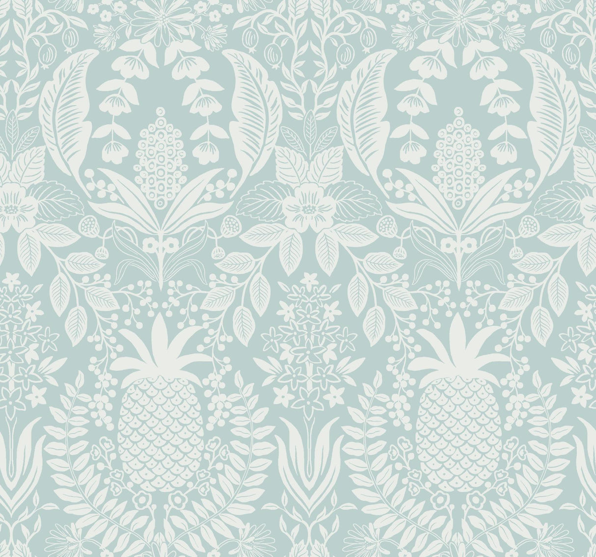 rifle paper co. pineapple damask blue wallpaper