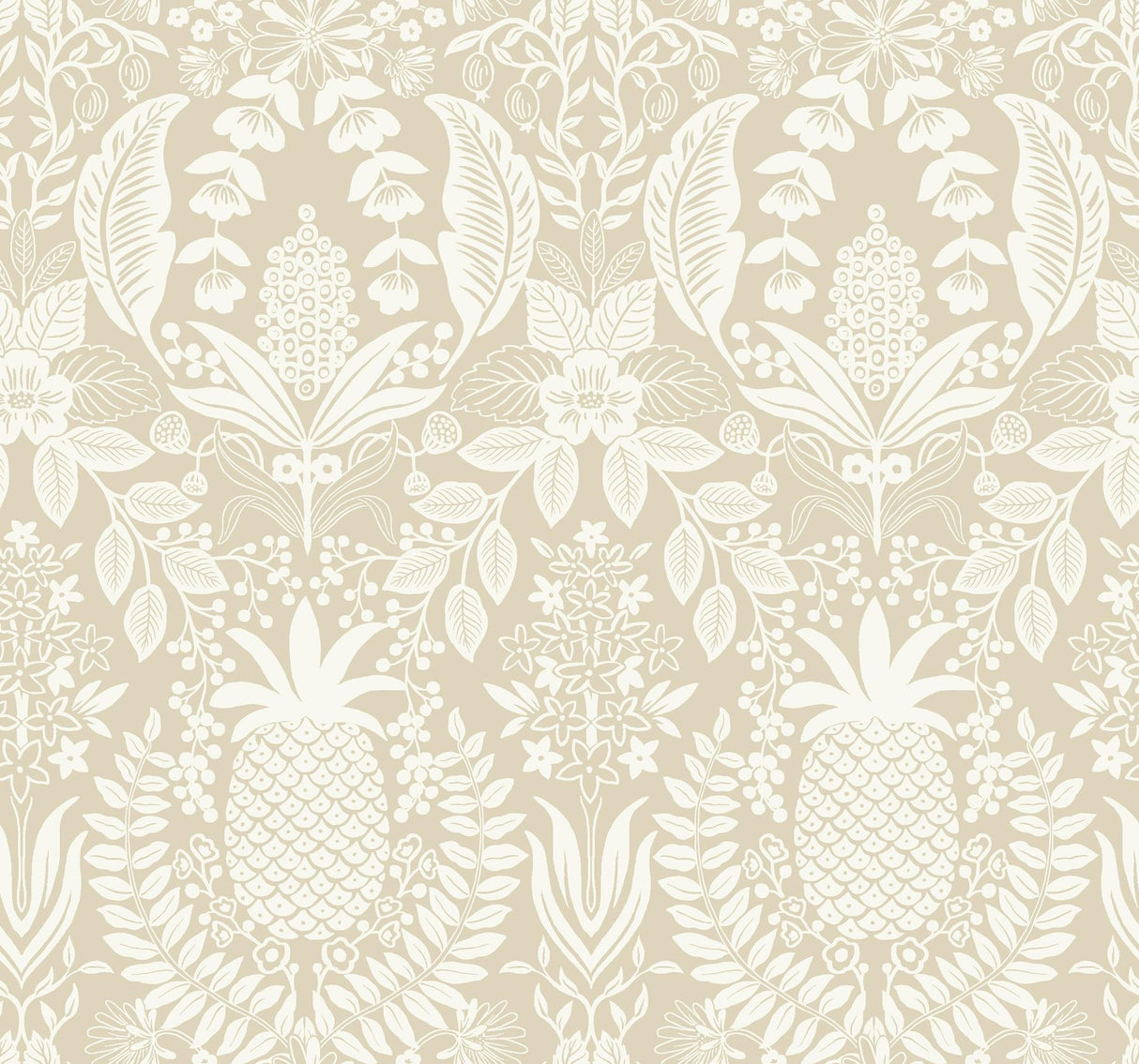 rifle paper co. pineapple damask beige wallpaper
