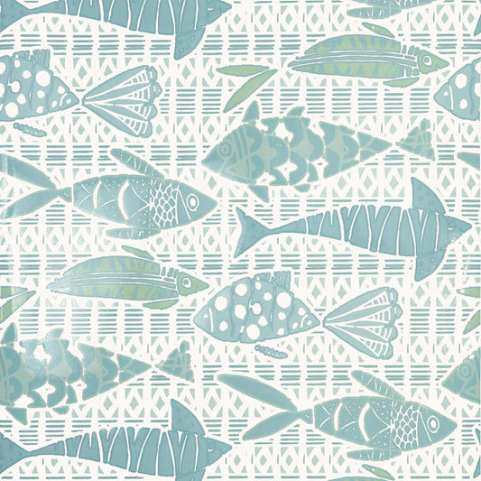 Thibaut Batik Fish Spa Blue Wallpaper - T15871