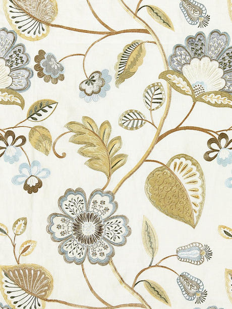 scalamandre willowood embroidery summer sage fabric - scala 27071-001